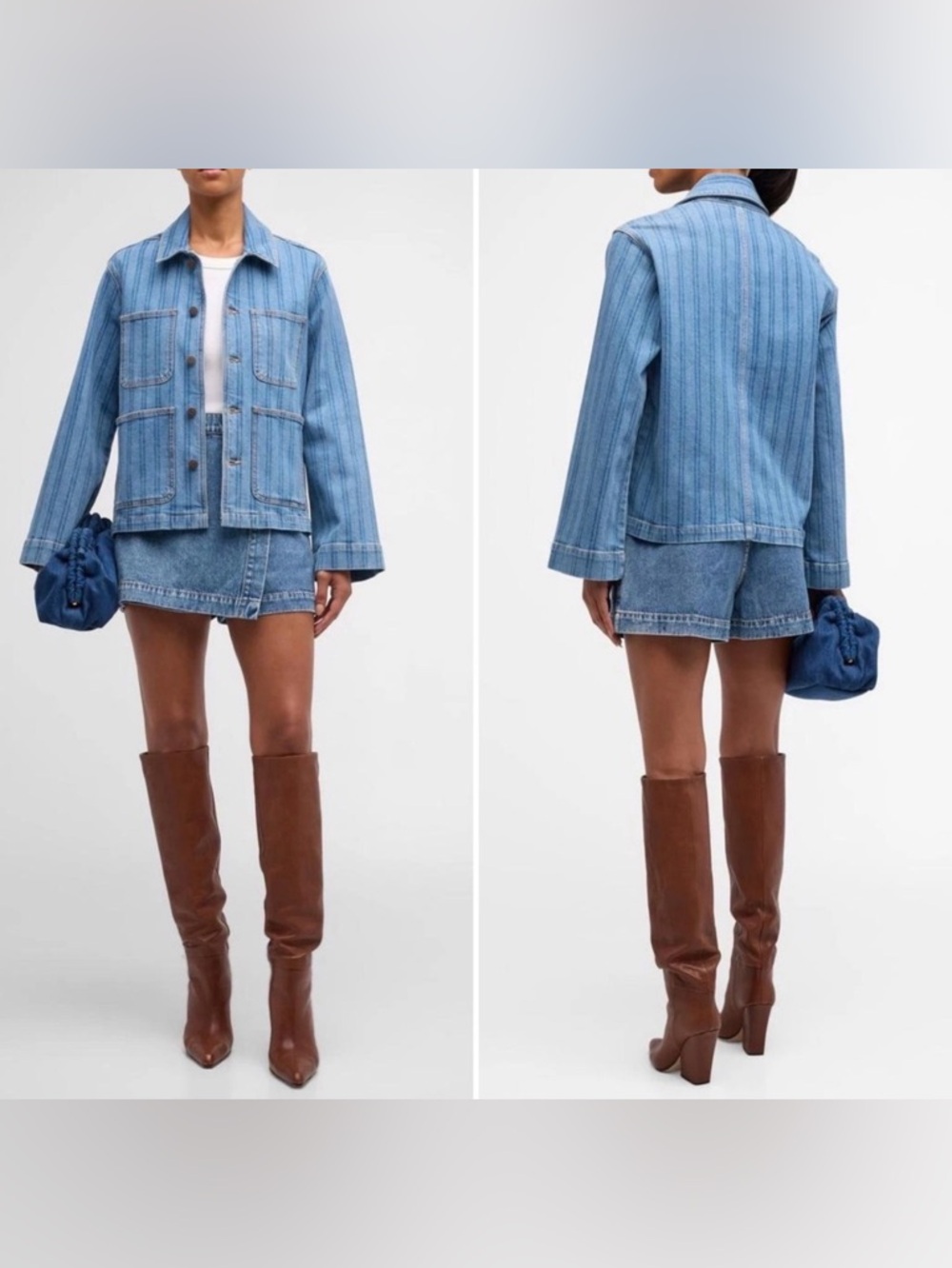 Veronica Beard Blue Striped Denim Jacket